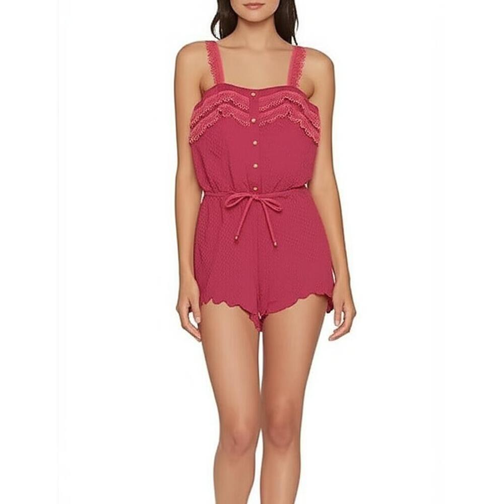 Sperry Romper Size Medium Red Eyelet Sleeveless Coastal Boho Beachy NEW Resort